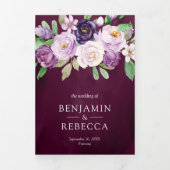 Invitation Trois Volets Code QR Fleurs Violettes Mariage Foncé Plum (Page de couverture)