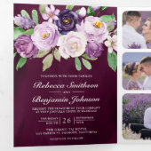 Invitation Trois Volets Code QR Fleurs Violettes Mariage Foncé Plum (Intérieur en premier)