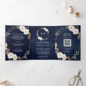 Invitation Trois Volets Code QR Floral Magnolia Blanc Rustique Mariage Nav (Intérieur)