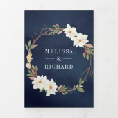 Invitation Trois Volets Code QR Floral Magnolia Blanc Rustique Mariage Nav (Page de couverture)
