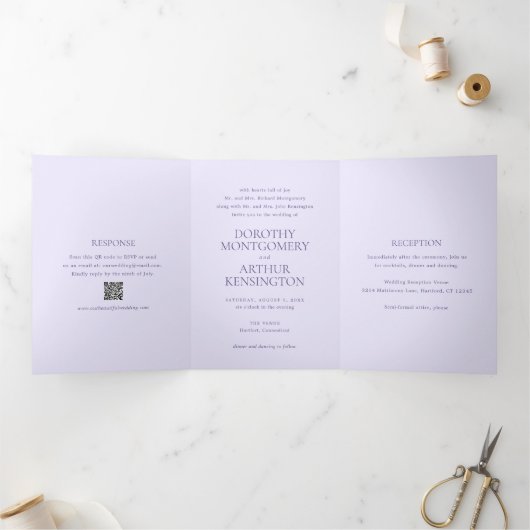 Invitation Trois Volets Code QR lilas moderne élégant de mariage (Intérieur)