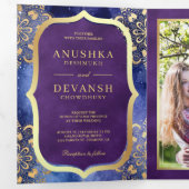Invitation Trois Volets Code QR Mandala Galaxie Tournesol Mariage Indien (Intérieur en premier)