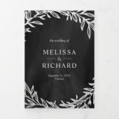 Invitation Trois Volets Code QR Mariage Branche de Feuille Argent Gris Cha (Page de couverture)