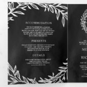 Invitation Trois Volets Code QR Mariage Branche de Feuille Argent Gris Cha (Intérieur en premier)