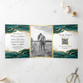 Invitation Trois Volets Code QR Mariage Encre Abstraite Or Sarcelle (Intérieur)