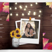 Invitation Trois Volets Code QR Mariage Feuilles d'Automne Bois Rustique (Intérieur au milieu)