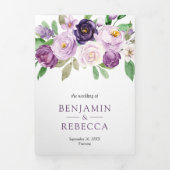 Invitation Trois Volets Code QR Mariage Fleur Florale Violet Rustique Tout (Page de couverture)