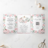 Invitation Trois Volets Code QR Mariage Fleurs de Citrouille Rose Pâle Rus (Intérieur)