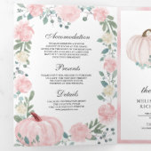 Invitation Trois Volets Code QR Mariage Fleurs de Citrouille Rose Pâle Rus (Intérieur en premier)