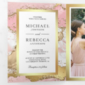 Invitation Trois Volets Code QR Mariage Marbre Agate Or Rose Blush (Intérieur en premier)