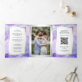 Invitation Trois Volets Code QR Mariage Marbre Agate Violet Lavande (Intérieur)