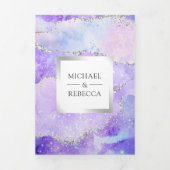 Invitation Trois Volets Code QR Mariage Marbre Agate Violet Lavande (Page de couverture)