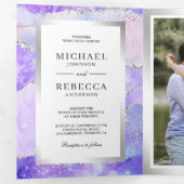 Invitation Trois Volets Code QR Mariage Marbre Agate Violet Lavande (Intérieur en premier)