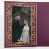 Invitation Trois Volets Code QR Mariage Mauve Royal Medieval (Intérieur en premier)