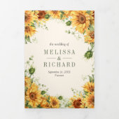 Invitation Trois Volets Code QR Mariage Pot Mason Tournesols Crème (Page de couverture)