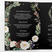 Invitation Trois Volets Code QR Monogramme Floral de Noël Mariage Noir (Intérieur en premier)