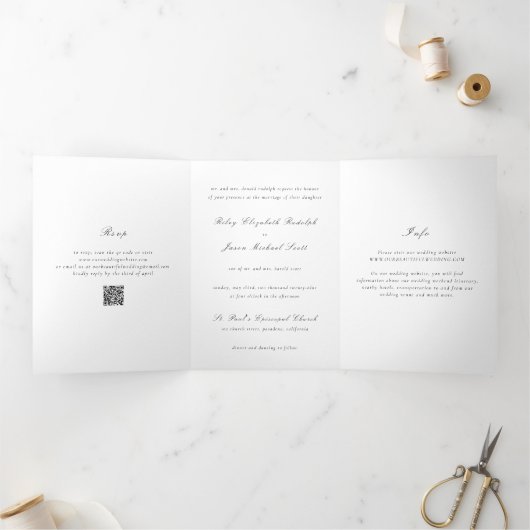 Invitation Trois Volets Code QR noir et blanc élégant Mariage (Intérieur)