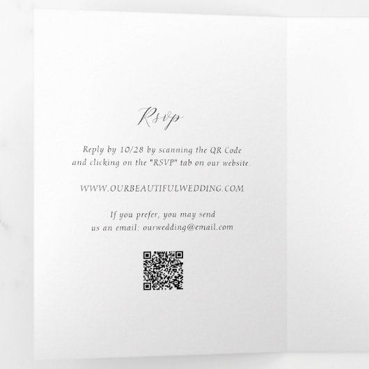 Invitation Trois Volets Code QR noir et blanc intemporel Mariage élégant (Intérieur en premier)