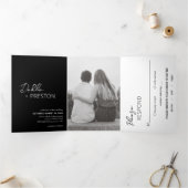Invitation Trois Volets Code QR noir minimum Mariage moderne (Intérieur)