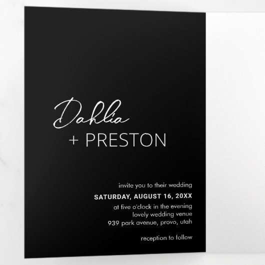 Invitation Trois Volets Code QR noir minimum Mariage moderne (Intérieur en premier)