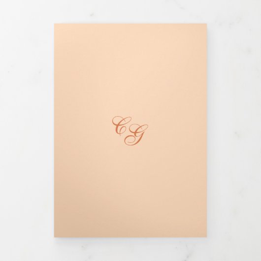 Invitation Trois Volets Code QR Peach Classic Mariage élégant (Page de couverture)