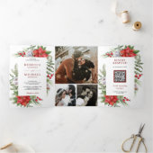 Invitation Trois Volets Code QR Poinsettia Rustique Noël Mariage (Intérieur)