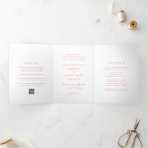 Invitation Trois Volets Code QR Rose Élégant Mariage Propre