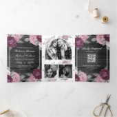 Invitation Trois Volets Code QR Rose Mauve Violet Rose Poussiéreux Bois Ma (Intérieur)