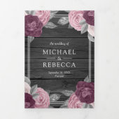 Invitation Trois Volets Code QR Rose Mauve Violet Rose Poussiéreux Bois Ma (Page de couverture)