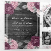 Invitation Trois Volets Code QR Rose Mauve Violet Rose Poussiéreux Bois Ma (Intérieur en premier)