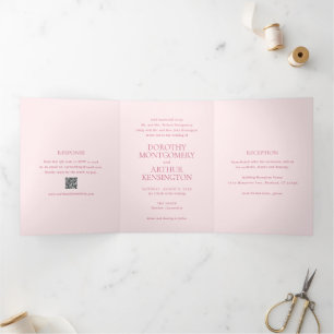 Invitation Trois Volets Code QR Rose Moderne Élégant Mariage