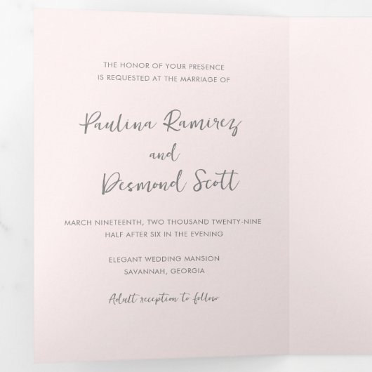 Invitation Trois Volets Code QR rose moderne Mariage simple (Intérieur en premier)