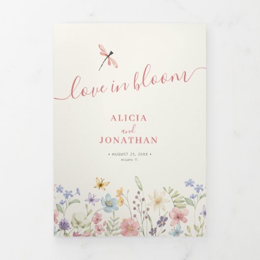 Invitation Trois Volets Code QR RSVP tout en un mariage floral (Page de couverture)