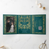Invitation Trois Volets Code QR turquoise Royal Medieval Sword Mariage (Intérieur)