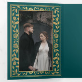 Invitation Trois Volets Code QR turquoise Royal Medieval Sword Mariage (Intérieur en premier)