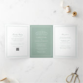 Invitation Trois Volets Code QR vert Sage traditionnel Mariage intemporel (Intérieur)