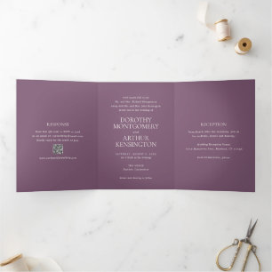 Invitation Trois Volets Code QR Violet Moderne Élégant de Mariage