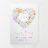 Invitation Trois Volets Coeur art aquarelle plage mariage (Page de couverture)