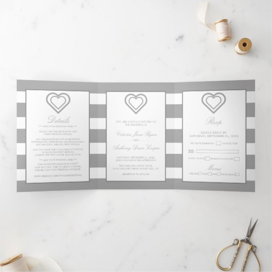 Invitation Trois Volets Coeur Chic, Suite Mariage Argent (Intérieur)