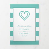 Invitation Trois Volets Coeur chic, suite Mariage Turquoise rayée (Page de couverture)