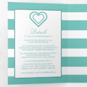 Invitation Trois Volets Coeur chic, suite Mariage Turquoise rayée (Intérieur en premier)