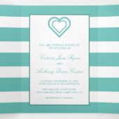 Invitation Trois Volets Coeur chic, suite Mariage Turquoise rayée (Intérieur au milieu)