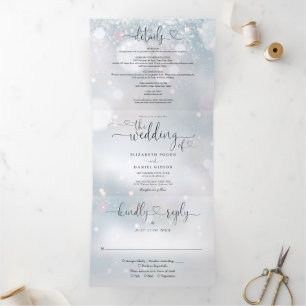 Invitation Trois Volets Coeur Script Snowflakes Mariage hivernal