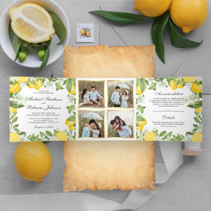 Invitation Trois Volets Collage de mariage avec verger de citrons