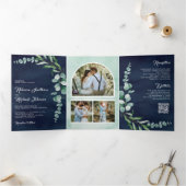 Invitation Trois Volets Collage de photos de eucalyptus Code QR Mariage Bl (Intérieur)