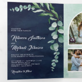 Invitation Trois Volets Collage de photos de eucalyptus Code QR Mariage Bl (Intérieur en premier)