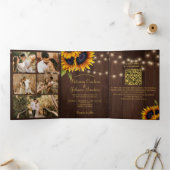 Invitation Trois Volets Collage photo floral rustique QR RSVP mariage (Intérieur)