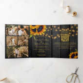 Invitation Trois Volets Collage photo tournesol rustique QR RSVP mariage (Intérieur)