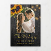 Invitation Trois Volets Collage photo tournesol rustique QR RSVP mariage (Page de couverture)