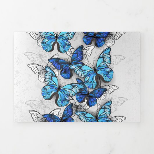 Invitation Trois Volets Composition de papillons blancs et bleus (Page de couverture)